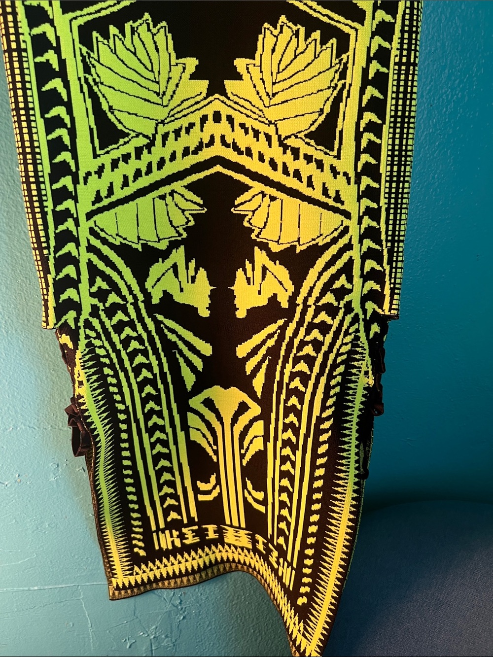 Neon Yellow & Black Geometric Bodycon Bandage Dress Large - Picture 5 of 13